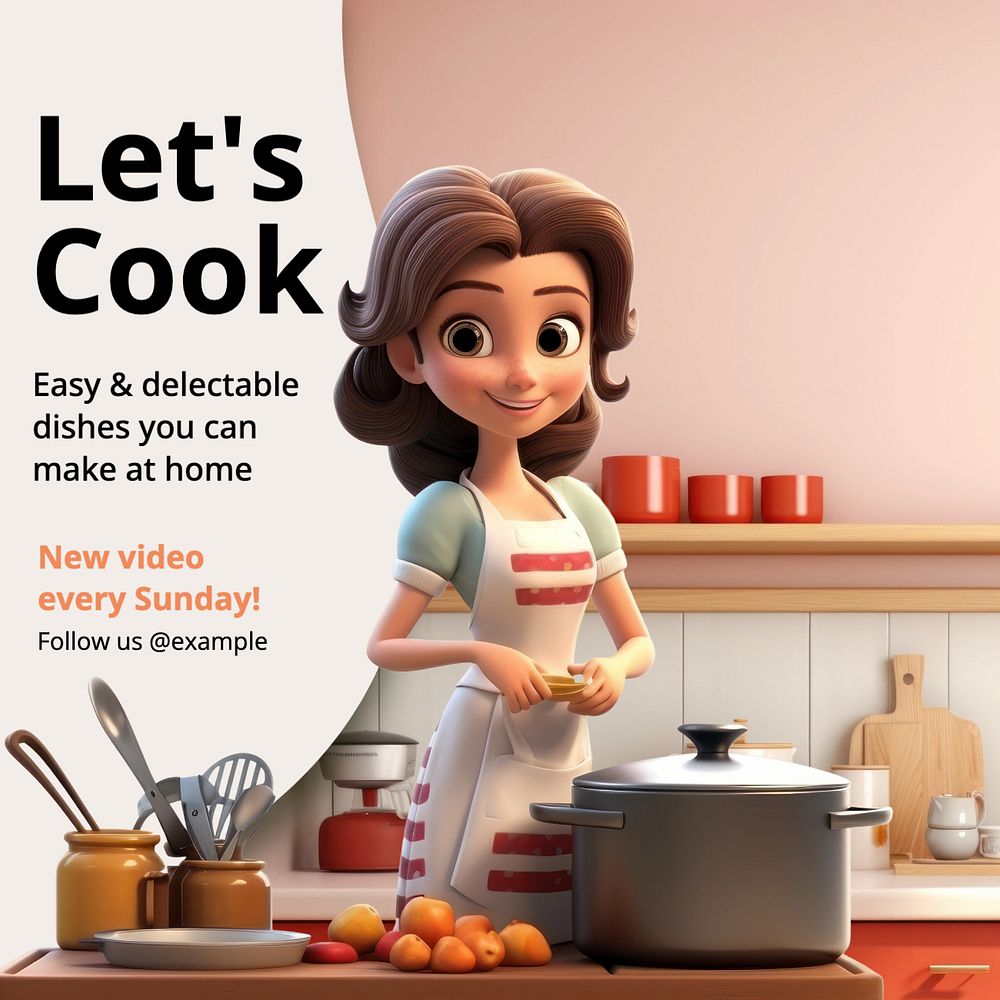 Cooking channel Instagram post template, editable text