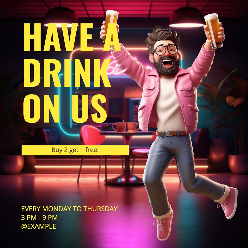 Have a drink on us Instagram post template, editable text