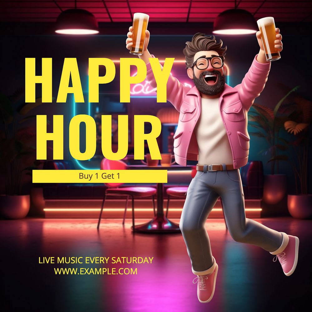 Happy hour Instagram post template, editable text