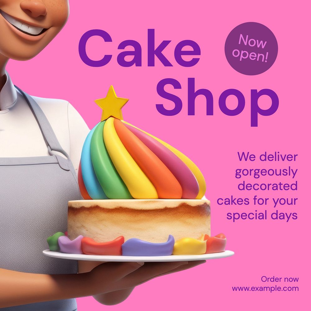 Cake shop Instagram post template, editable text