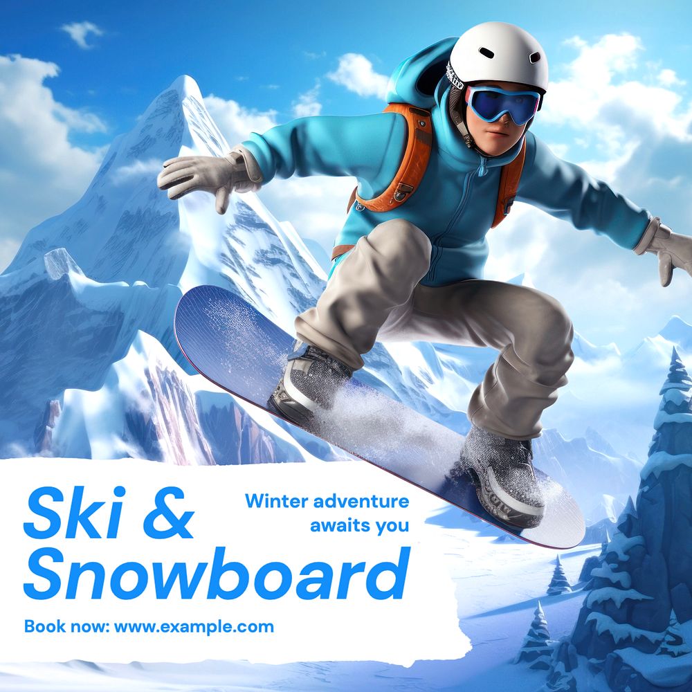 Ski & snowboard Instagram post template, editable text