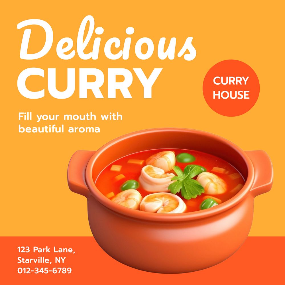 Curry restaurant Instagram post template, editable text