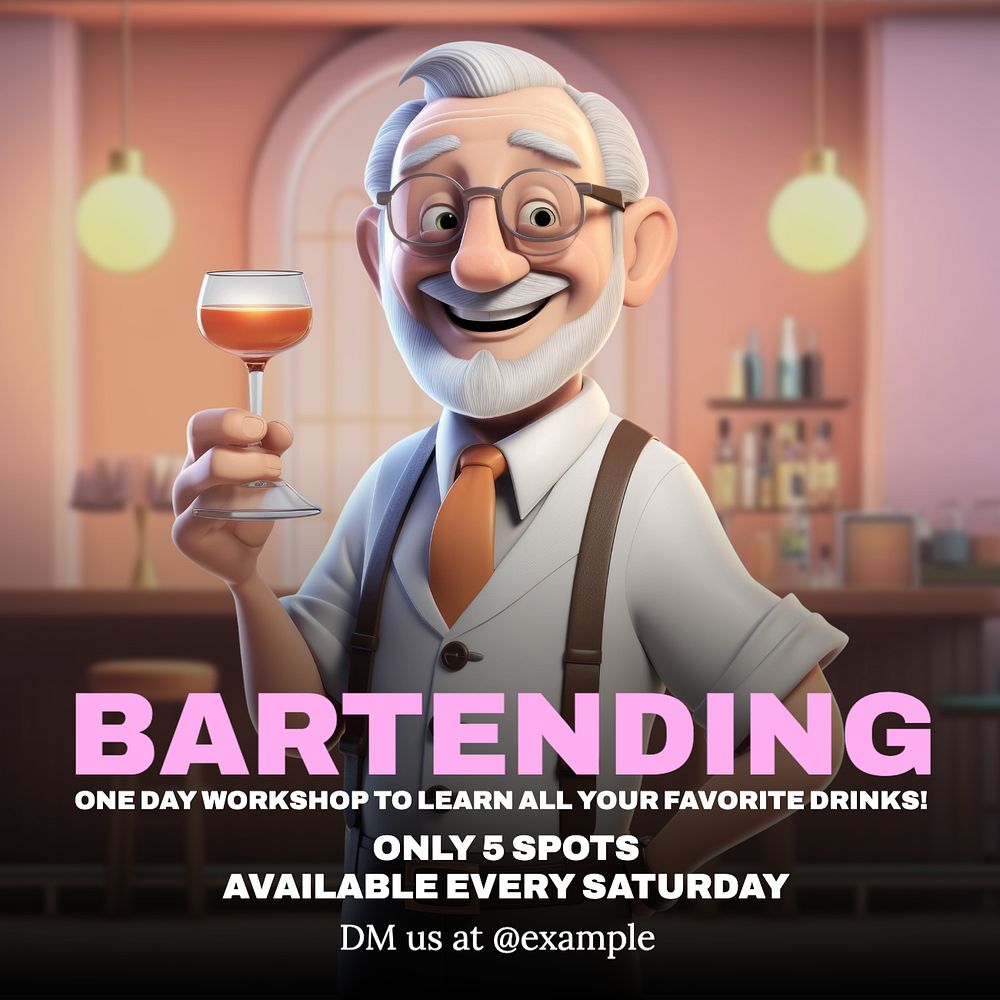 Bartending workshop Instagram post template, editable text