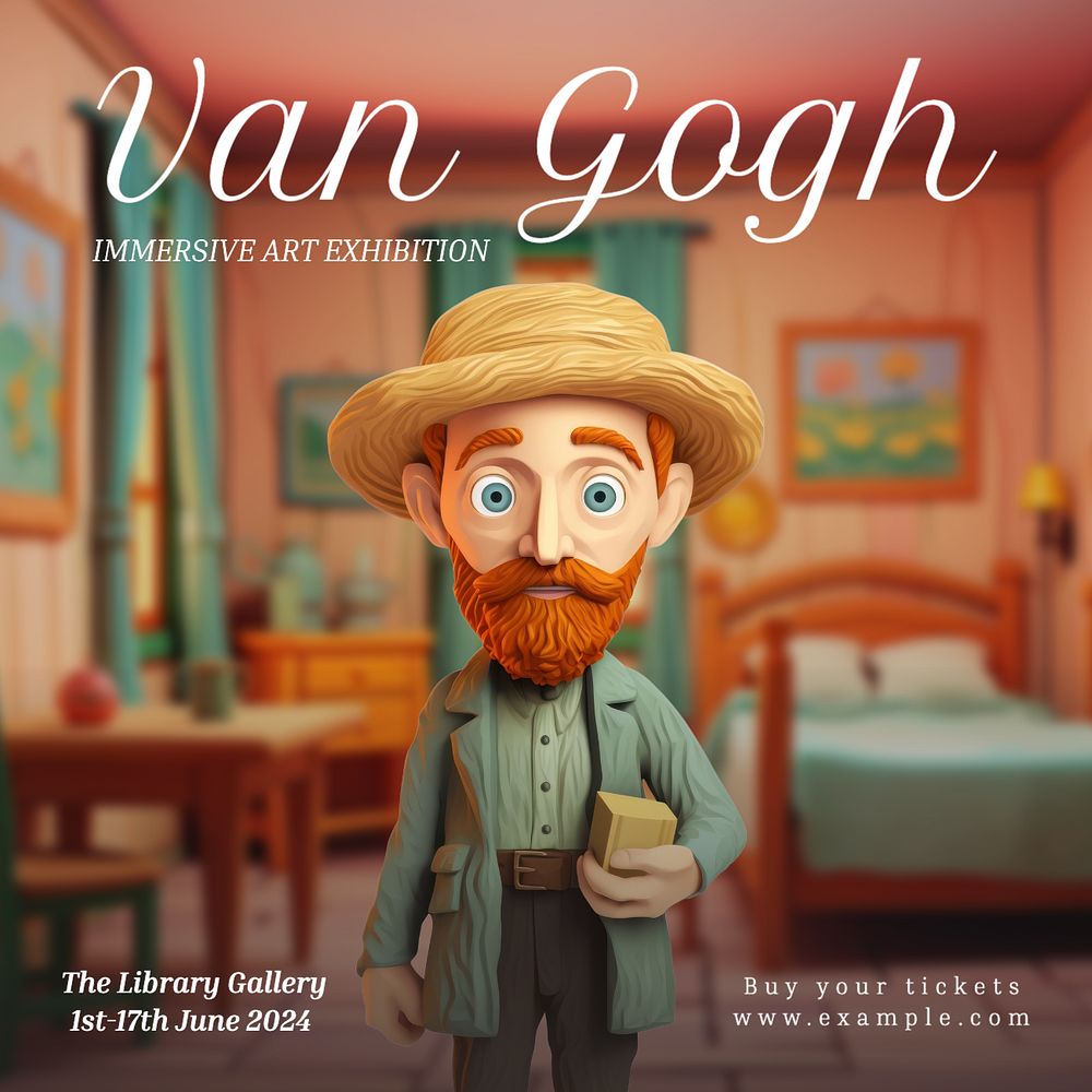 Van Gogh exhibition Instagram post template, editable text