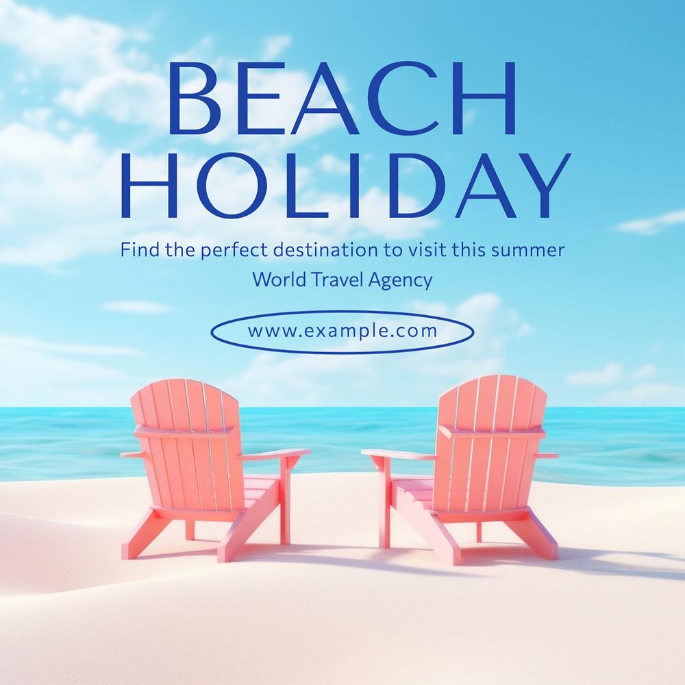 Beach holiday Instagram post template, editable text