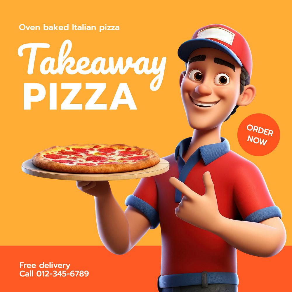 Takeaway pizza Instagram post template, editable text