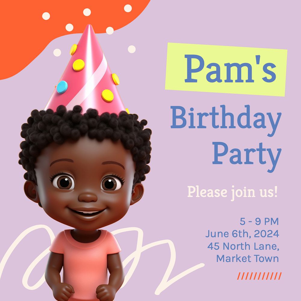 Birthday party Instagram post template, editable text