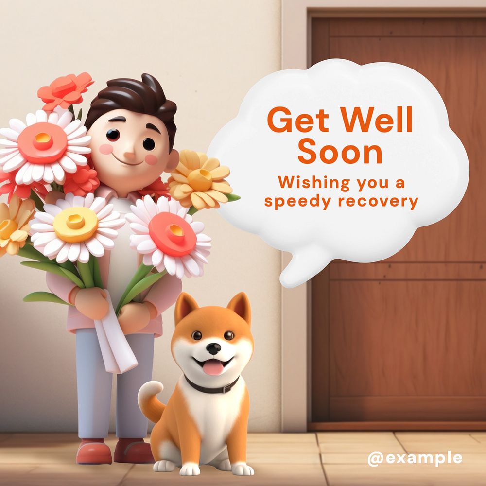 Get well soon Instagram post template, editable text