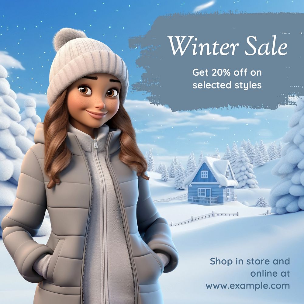 Winter sale Instagram post template, editable text