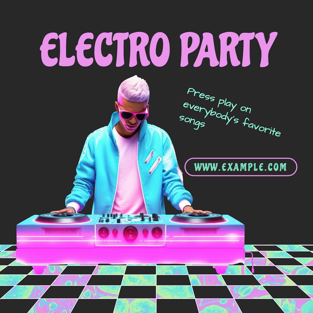 Electro party Instagram post template, editable text