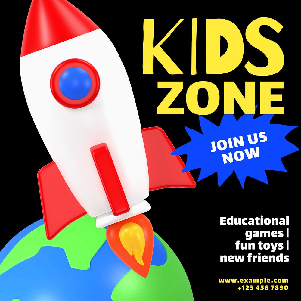 Kids Zone Instagram post template, editable text