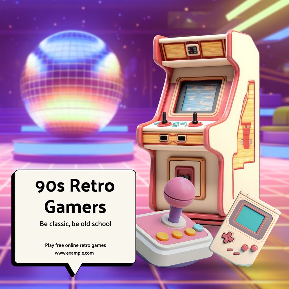 Retro gamers Instagram post template, editable text