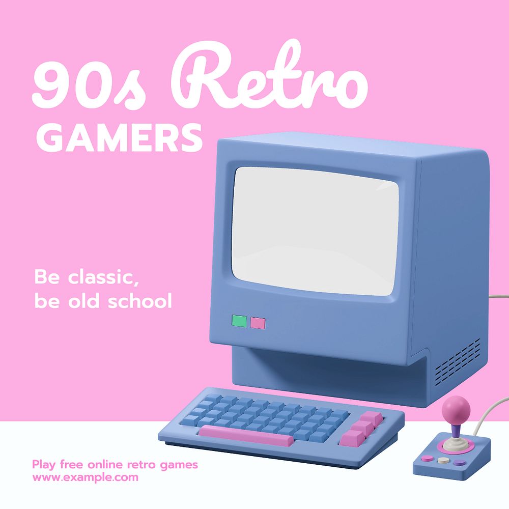 Retro games Instagram post template, editable text