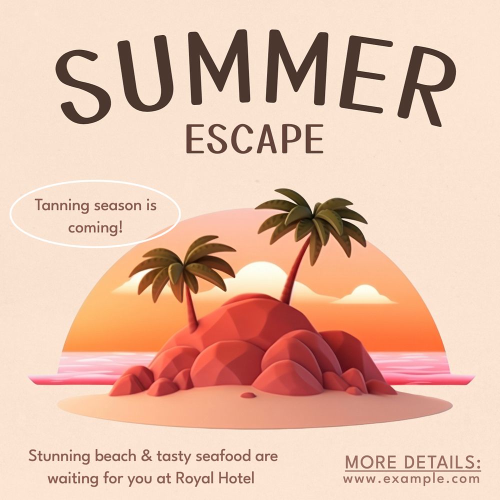 Summer escape Instagram post template, editable text