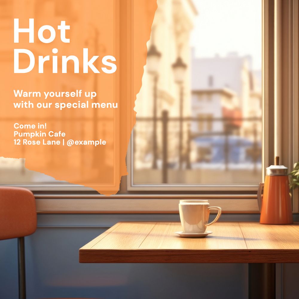 Hot drinks cafe Instagram post template, editable text