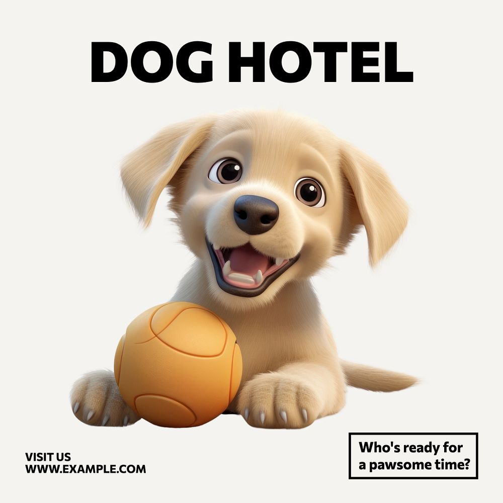 Dog hotel Instagram post template, editable text