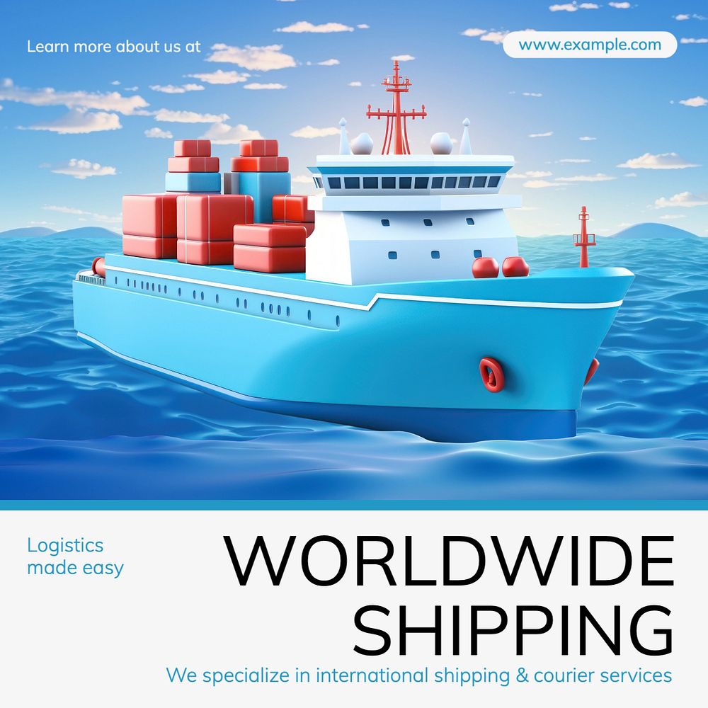 Worldwide shipping Instagram post template, editable text