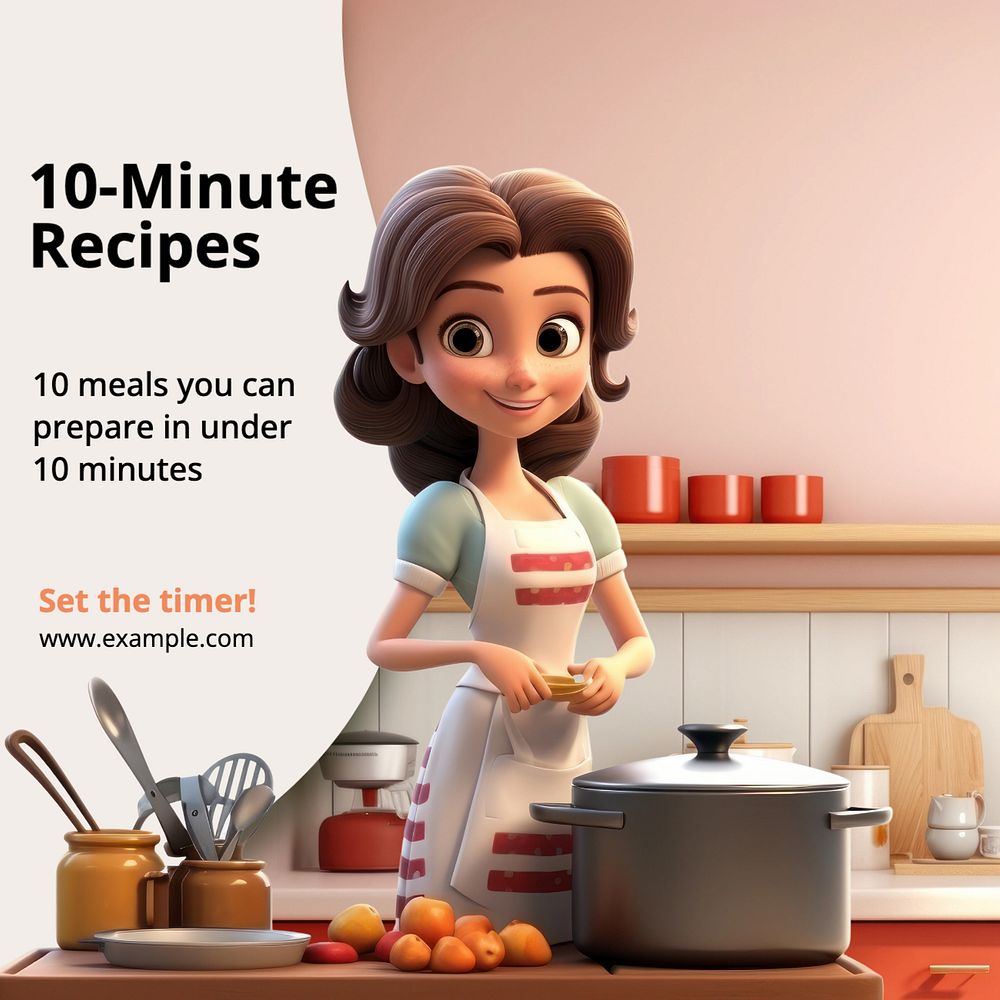 Quick food recipe Instagram post template, editable text