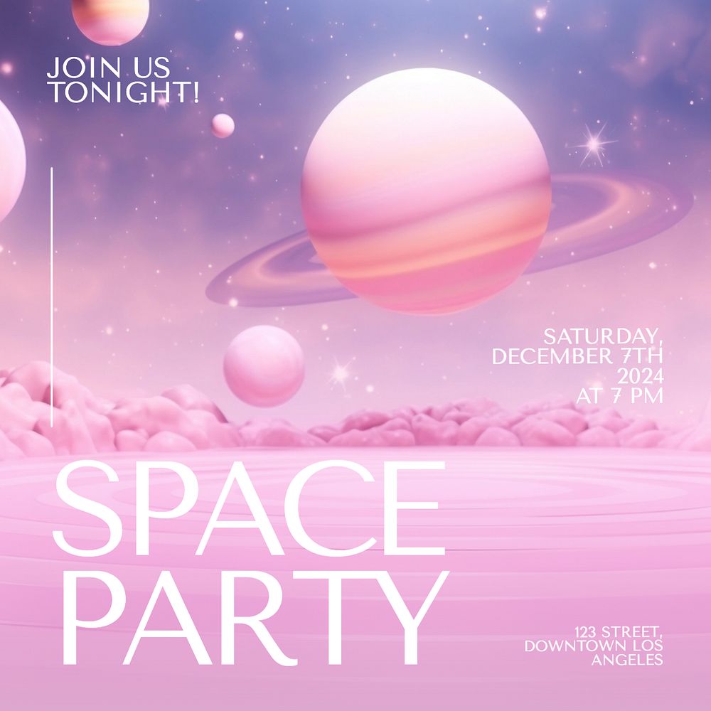 Space party Instagram post template, editable text