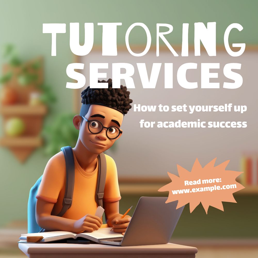 Tutoring services Instagram post template, editable text