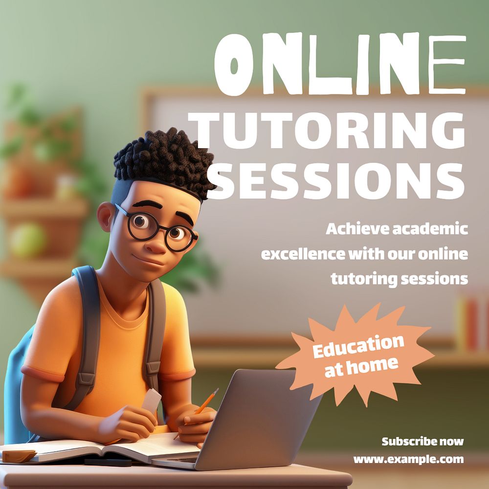 Online tutoring sessions Instagram post template, editable text