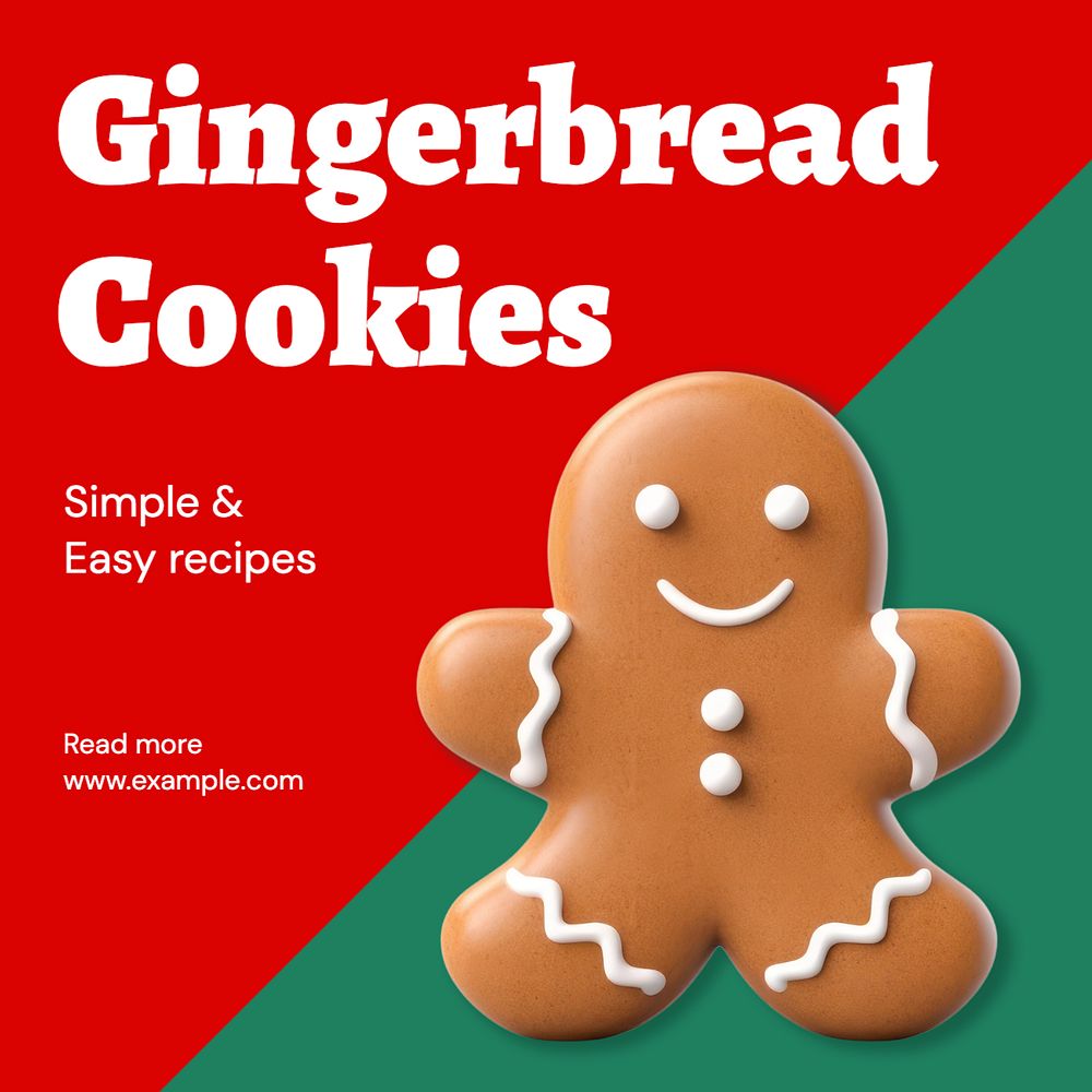 Gingerbread cookie recipe Instagram post template, editable text