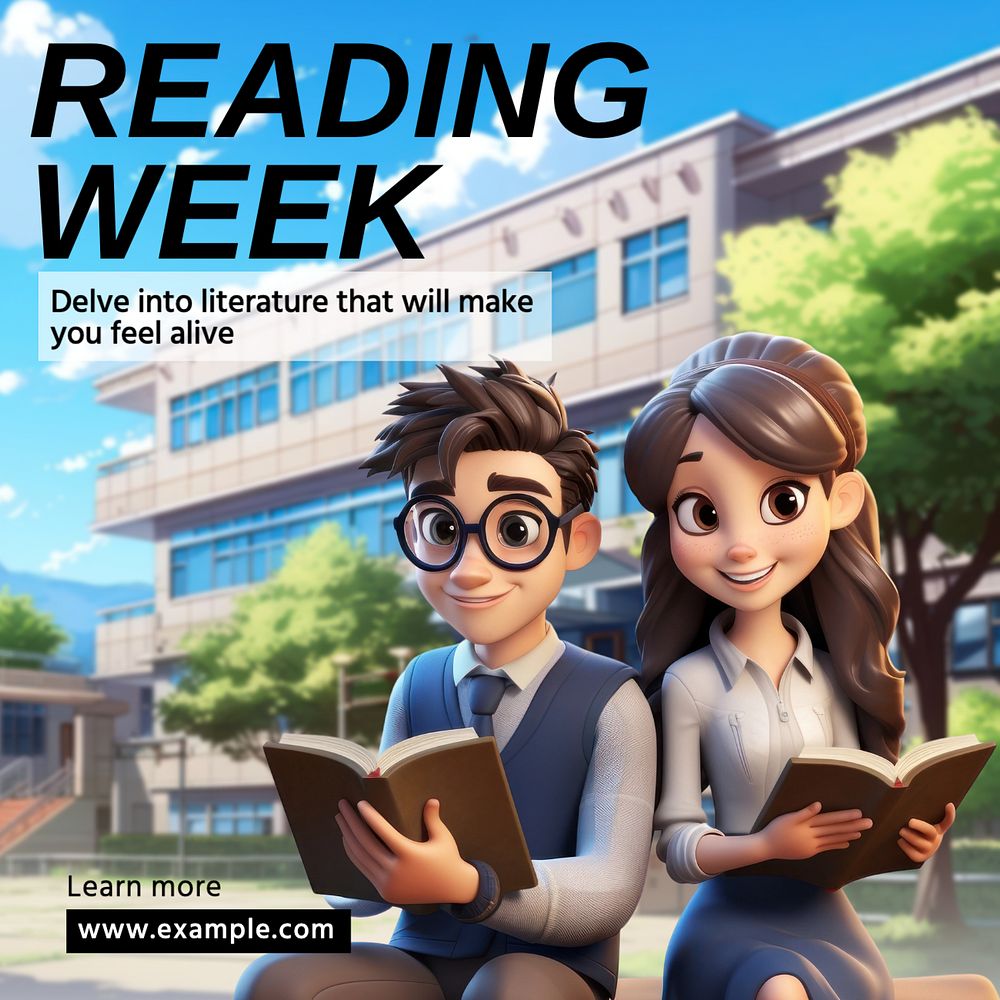 Reading week Instagram post template, editable text