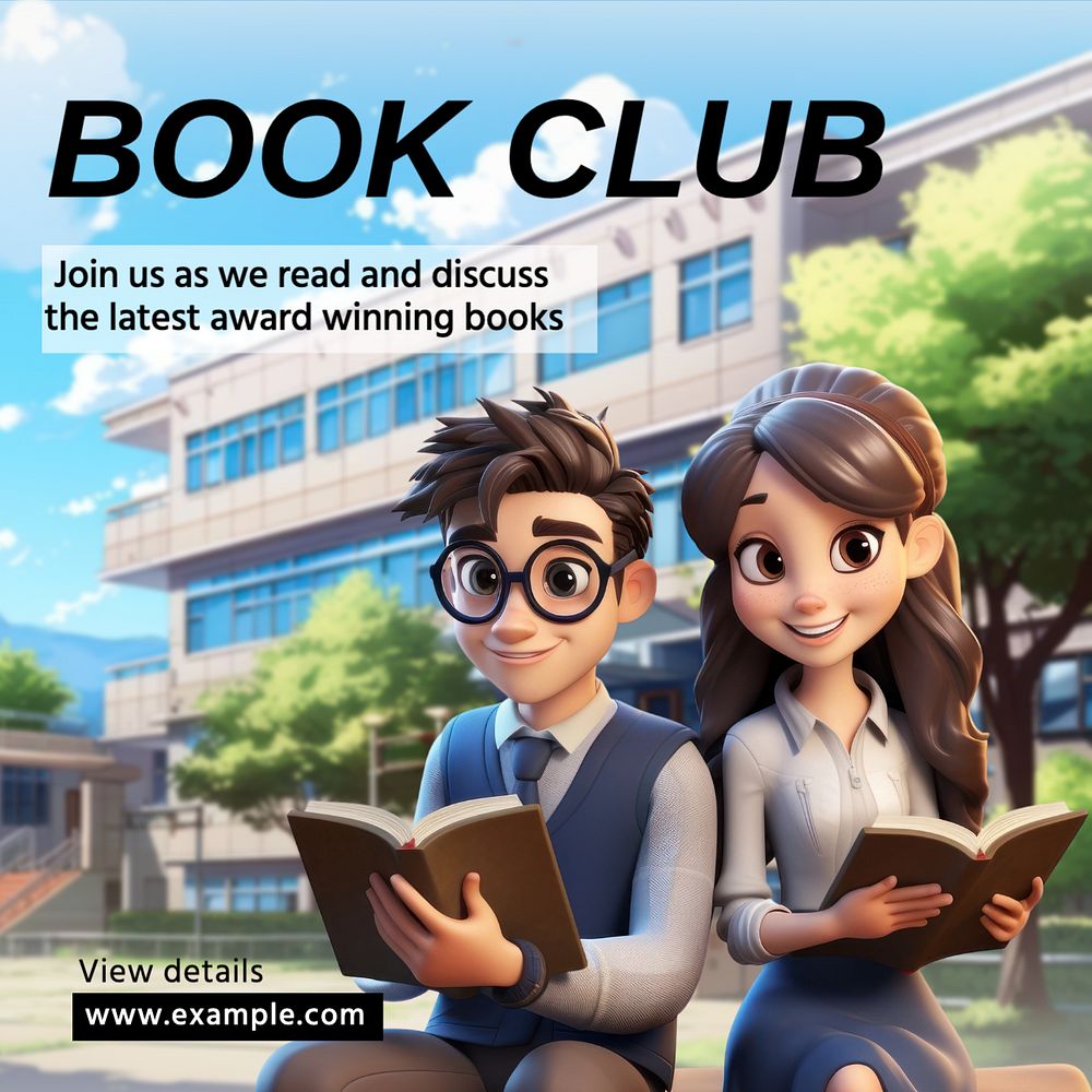 Book club Instagram post template, editable text