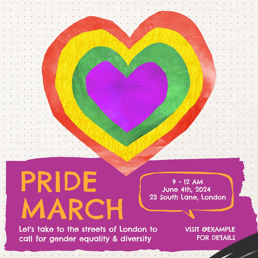 Pride march Instagram post template, editable text