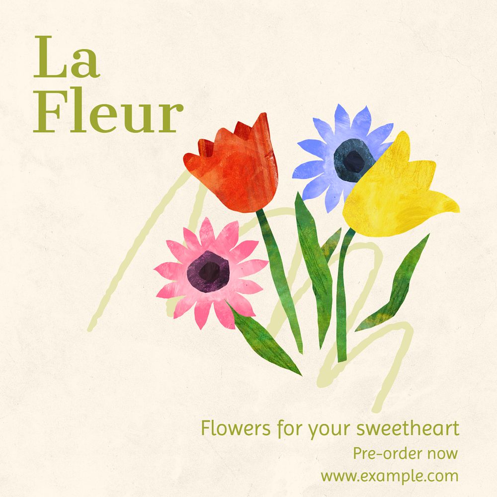 Flower shop Instagram post template, editable text