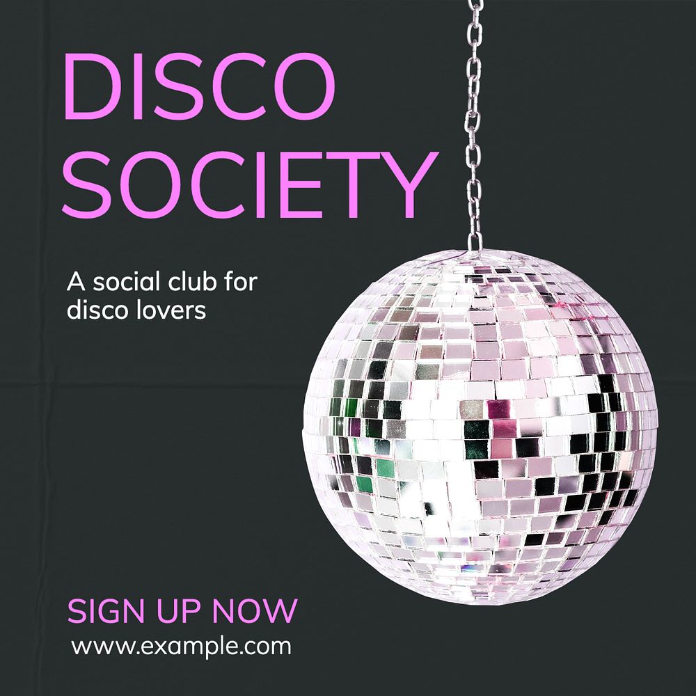 Disco society Instagram post template, editable text