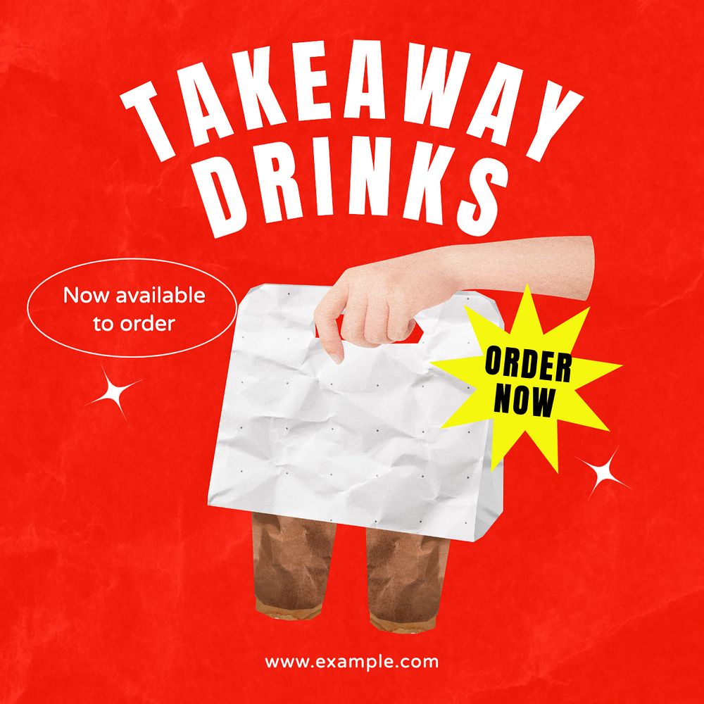 Takeaway drinks Instagram post template, editable text