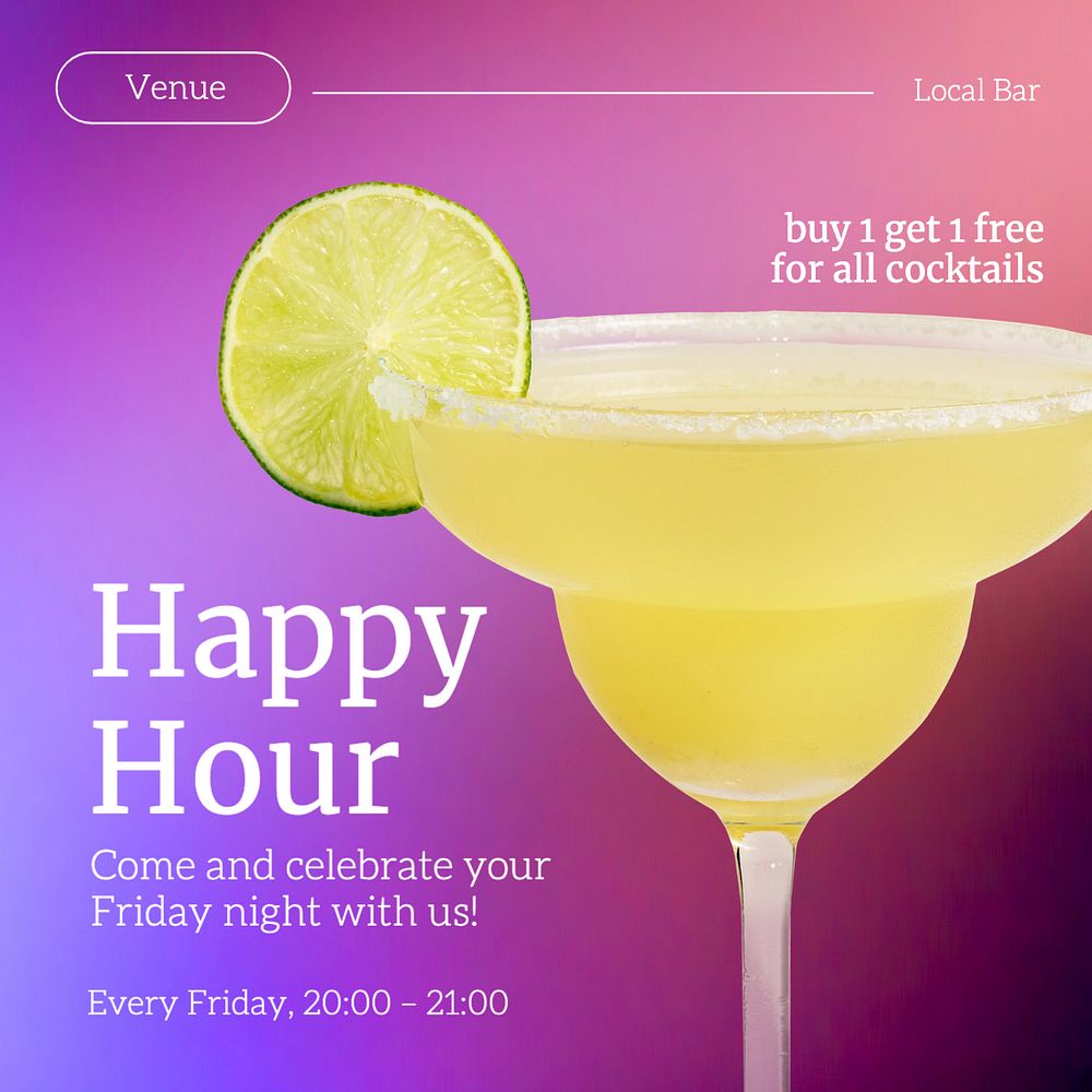 Happy hour Instagram post template, editable text