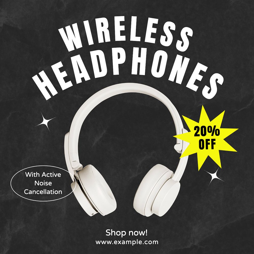 Wireless headphone Instagram post template, editable text