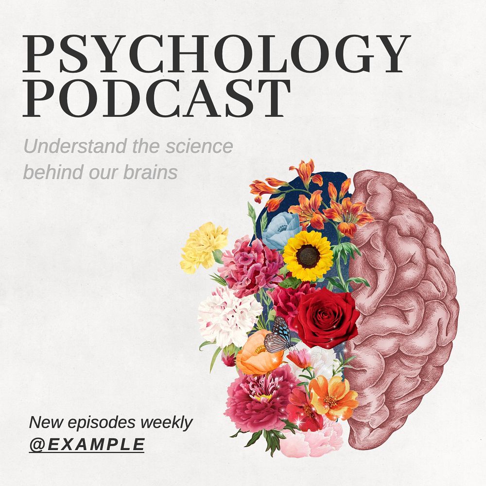 Psychology podcast Instagram post template, editable text