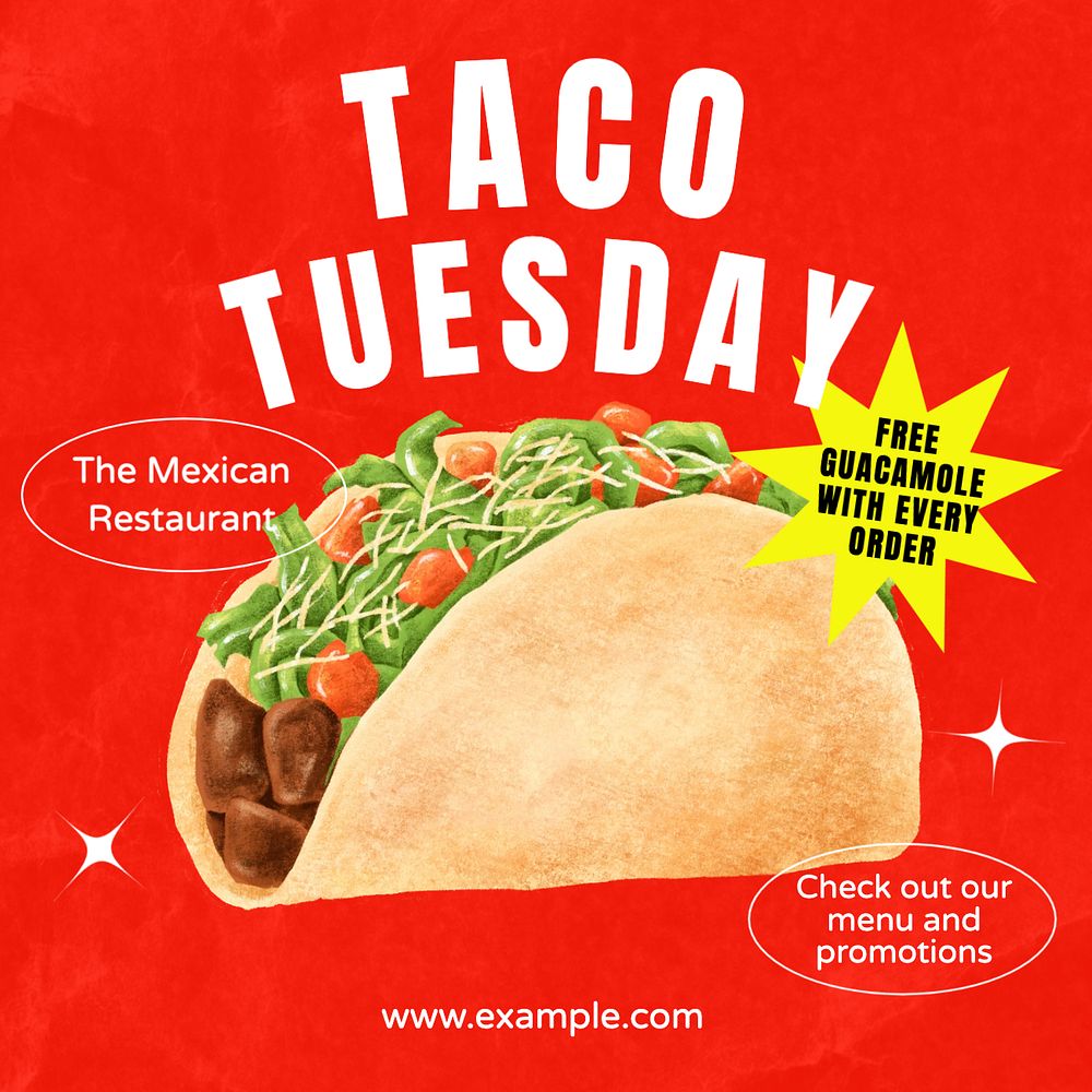 Taco Tuesday Instagram post template, editable text