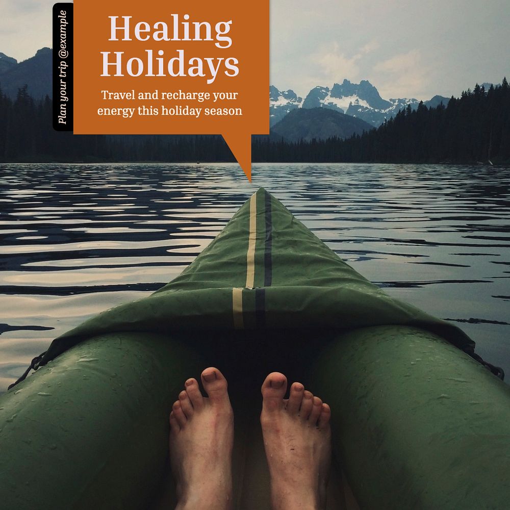 Healing holidays Instagram post template, editable text