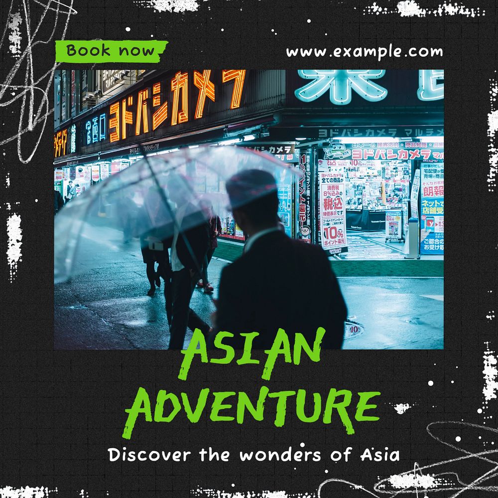 Asian adventure Instagram post template, editable text