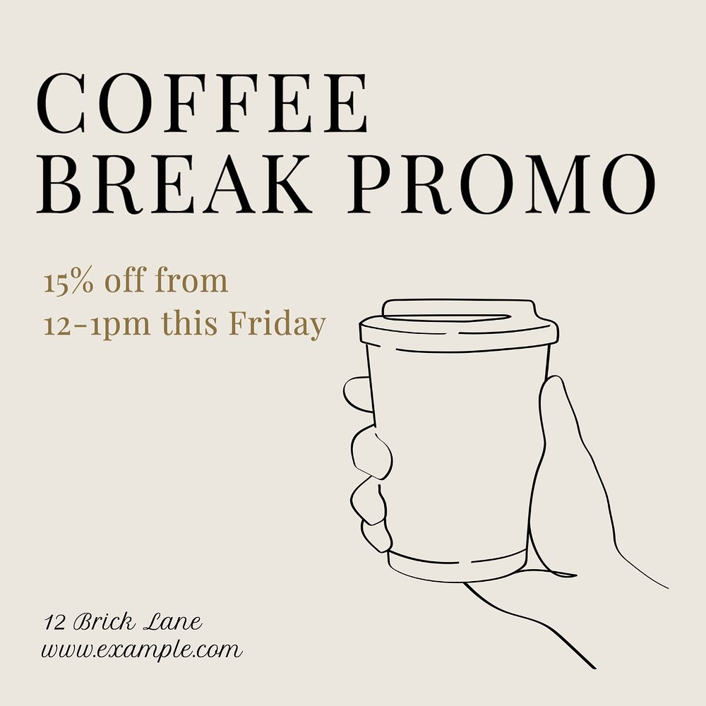 Coffee break promotion Instagram post template, editable text