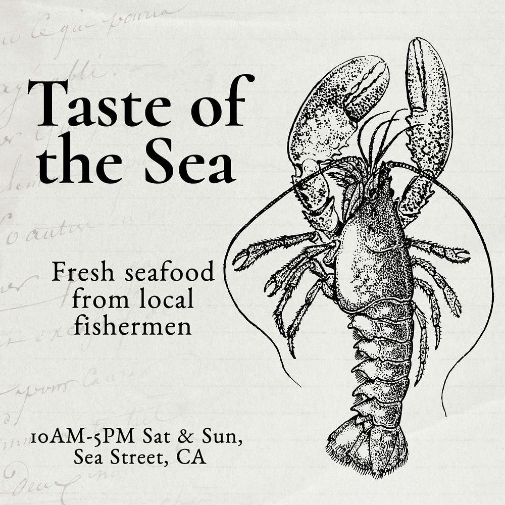 Seafood restaurant Instagram post template, editable text