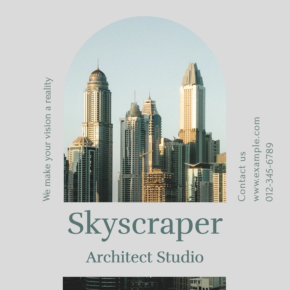 Skyscraper architect studio Instagram post template, editable text