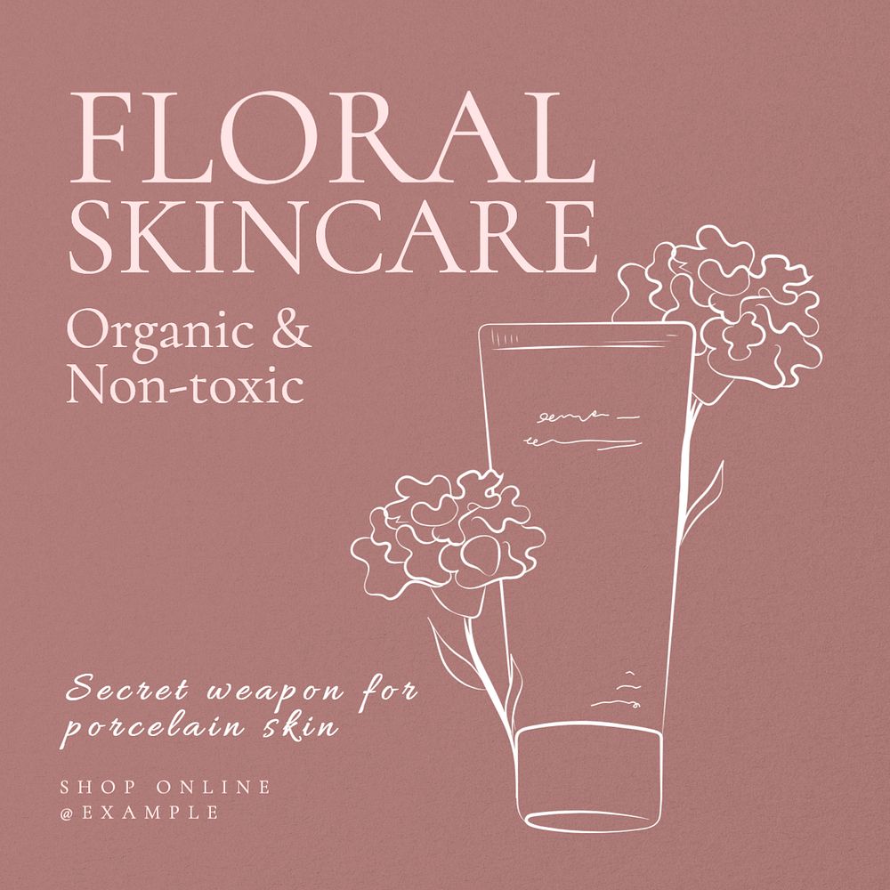 Floral skincare Instagram post template, editable text