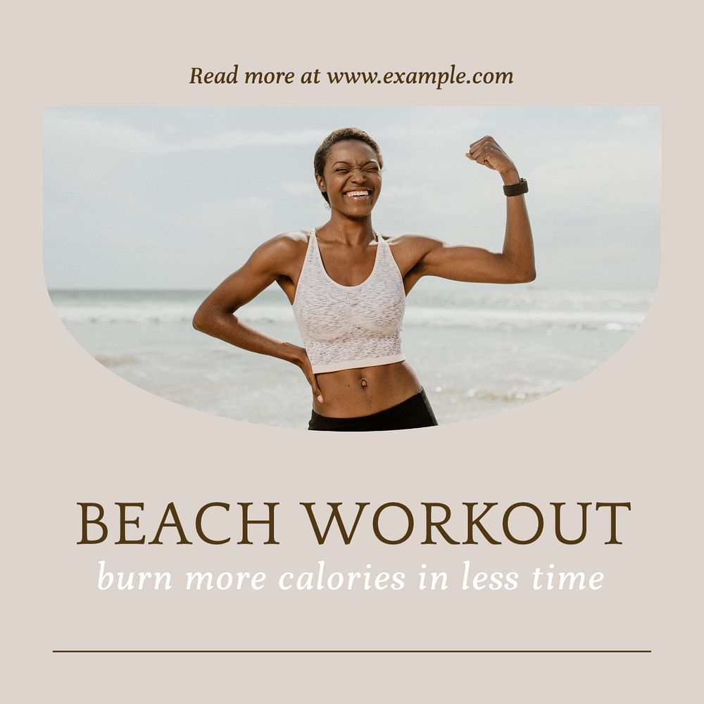 Beach workout Instagram post template, editable text