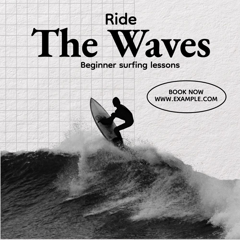 Surfing lessons Instagram post template, editable text