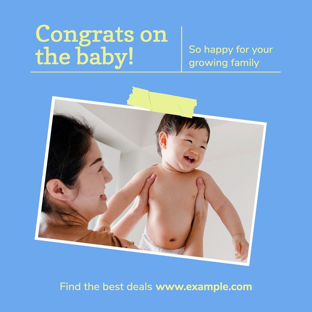 Congrats on the baby Instagram post template, editable text