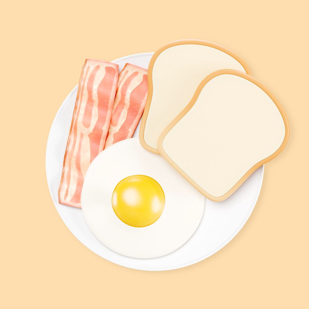 3D American breakfast, element editable illustration