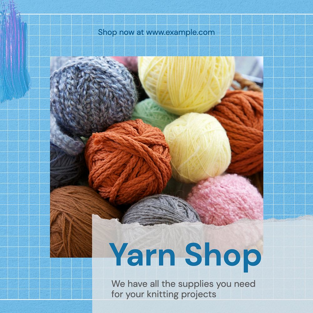 Yarn shop Instagram post template, editable text