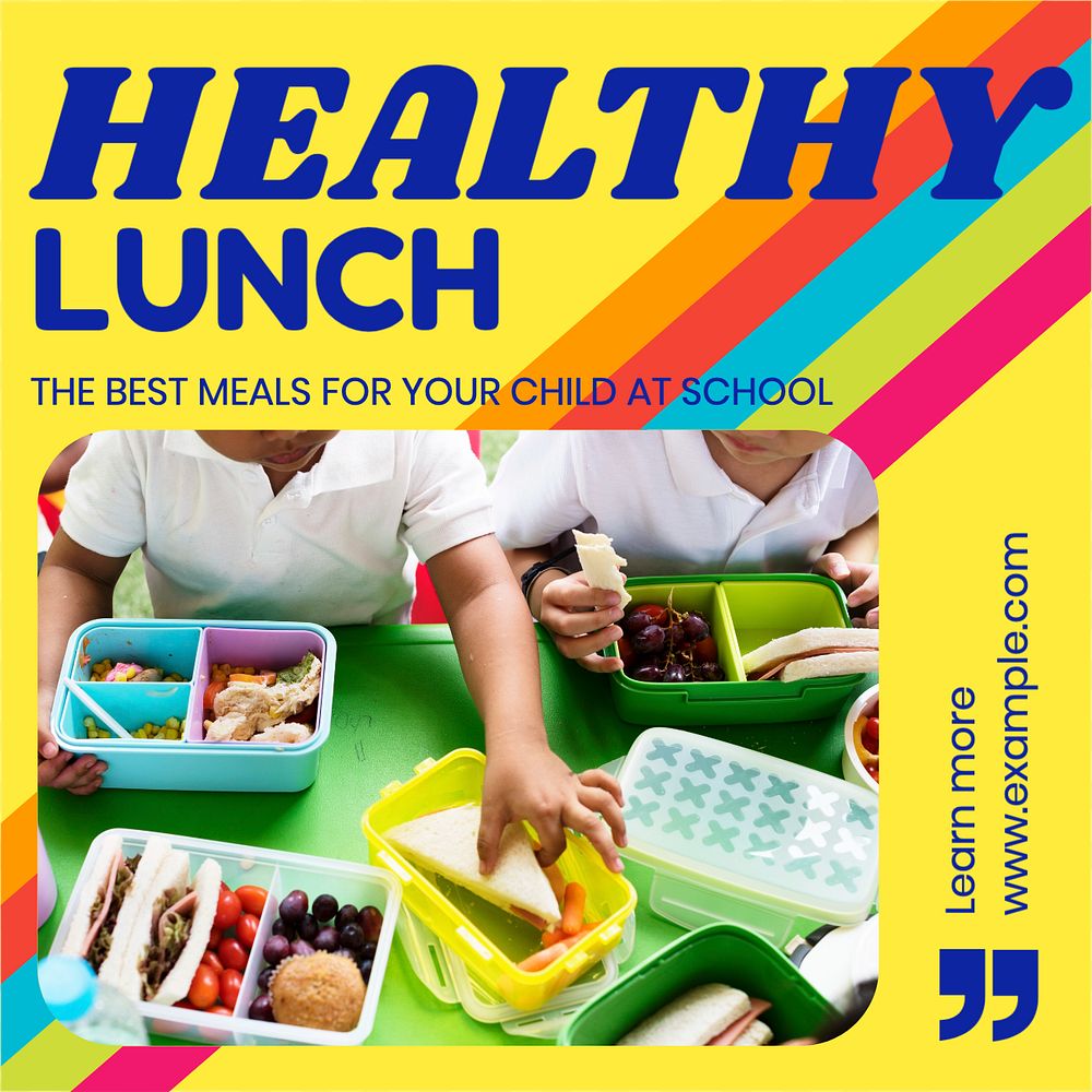 Healthy school lunch Instagram post template, editable text