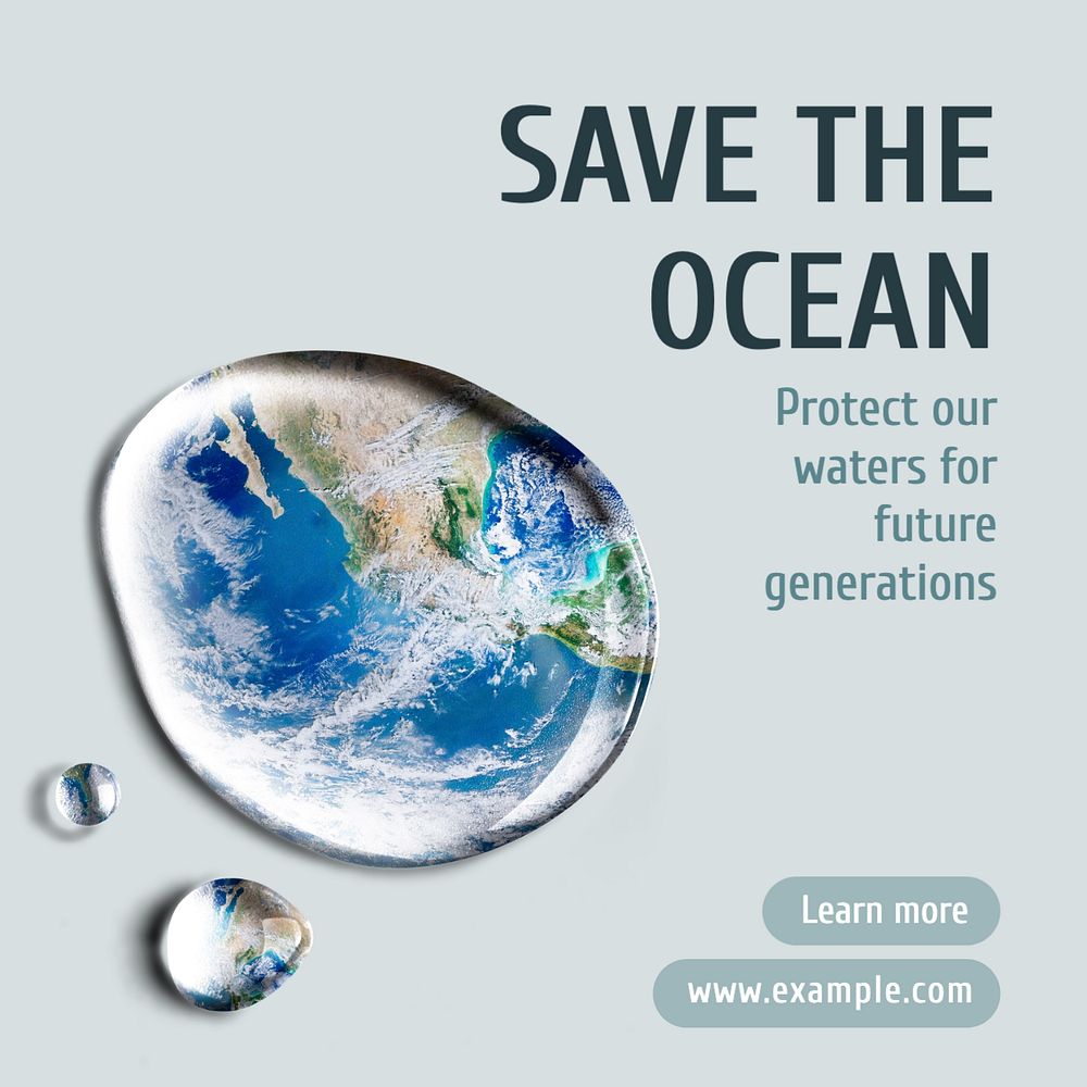 Save the ocean Instagram post template, editable text