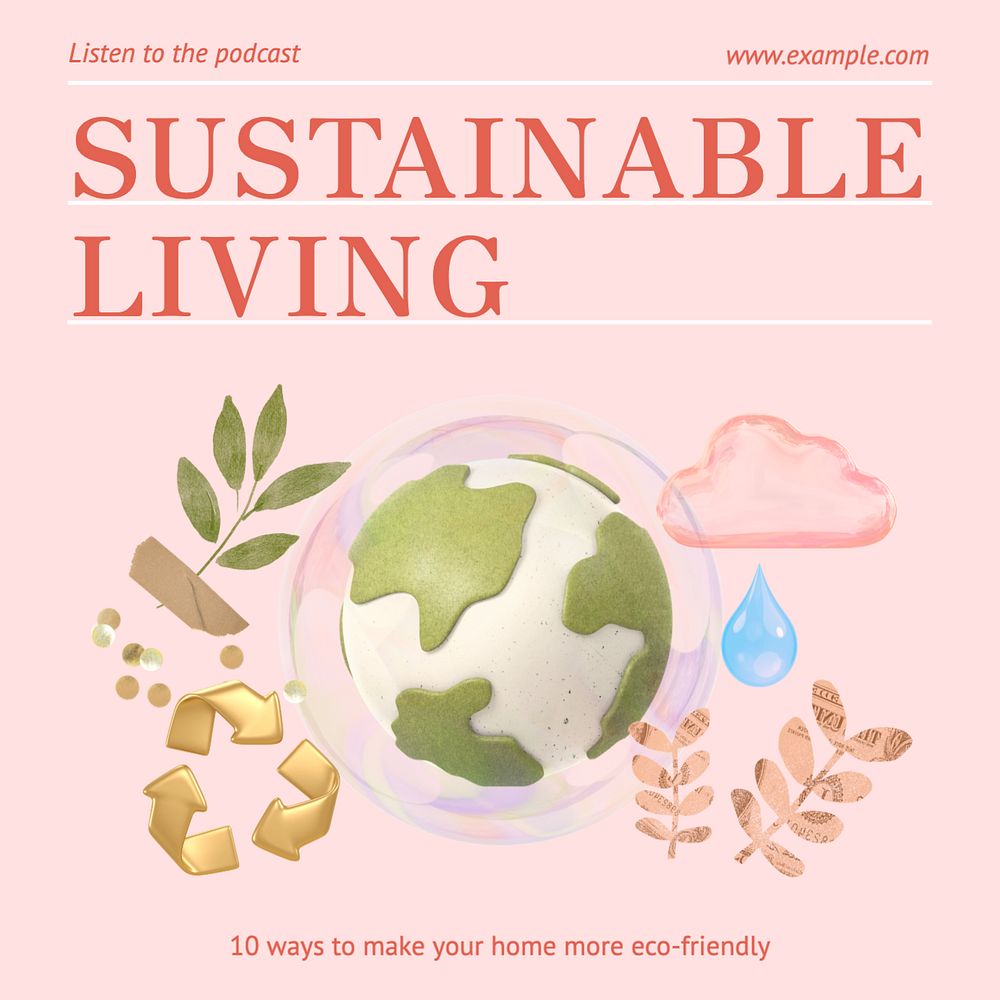 Sustainable living Instagram post template, editable text